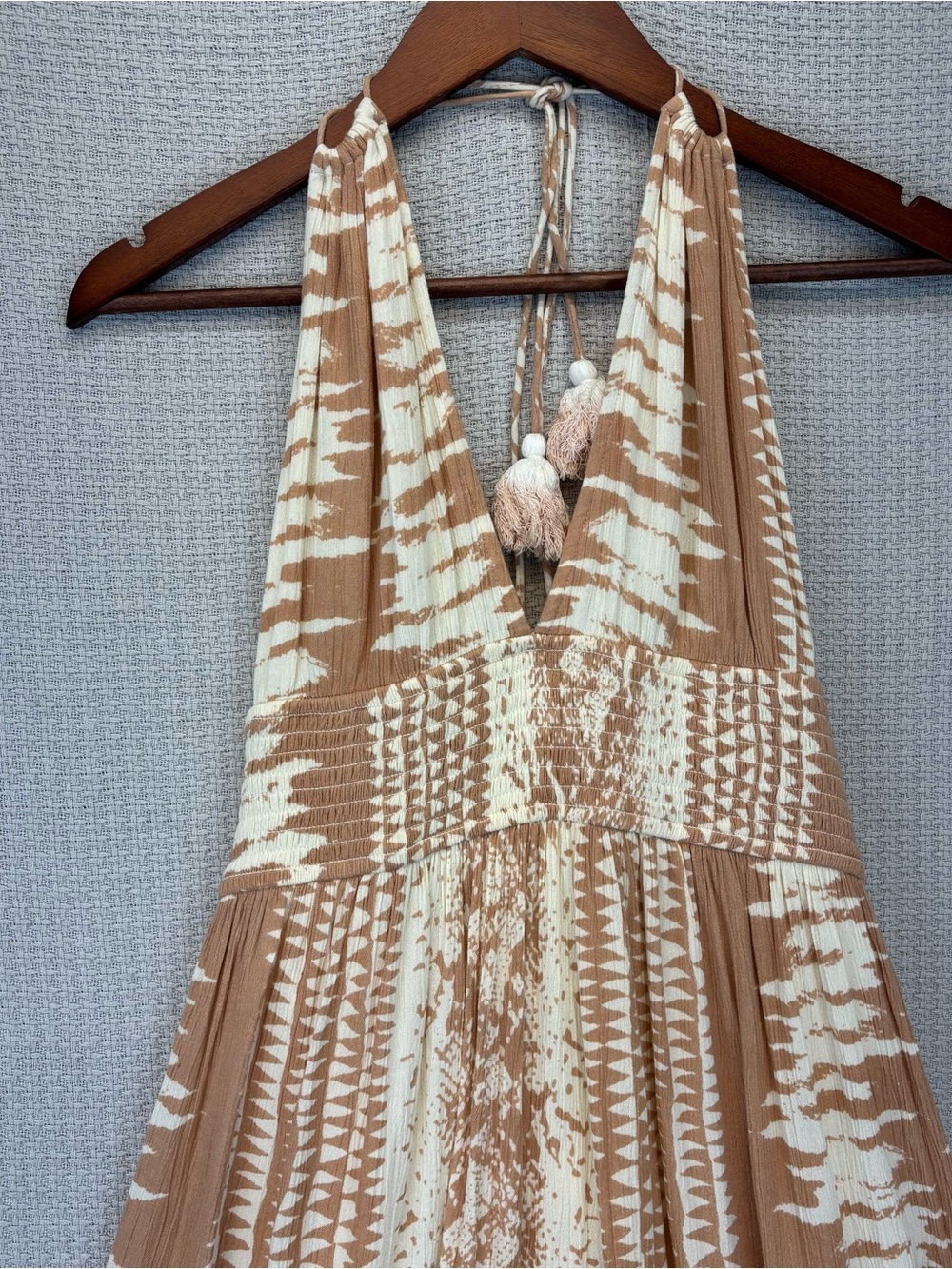 Anthropologie Z&L Europe Maxi Halter Neck Dress Beige Sz L Gauze Boho Festival - Picture 4 of 12